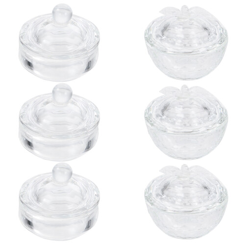 6 Pcs Small Glass Bottles With Lids Crystal Nail Art Cup Container