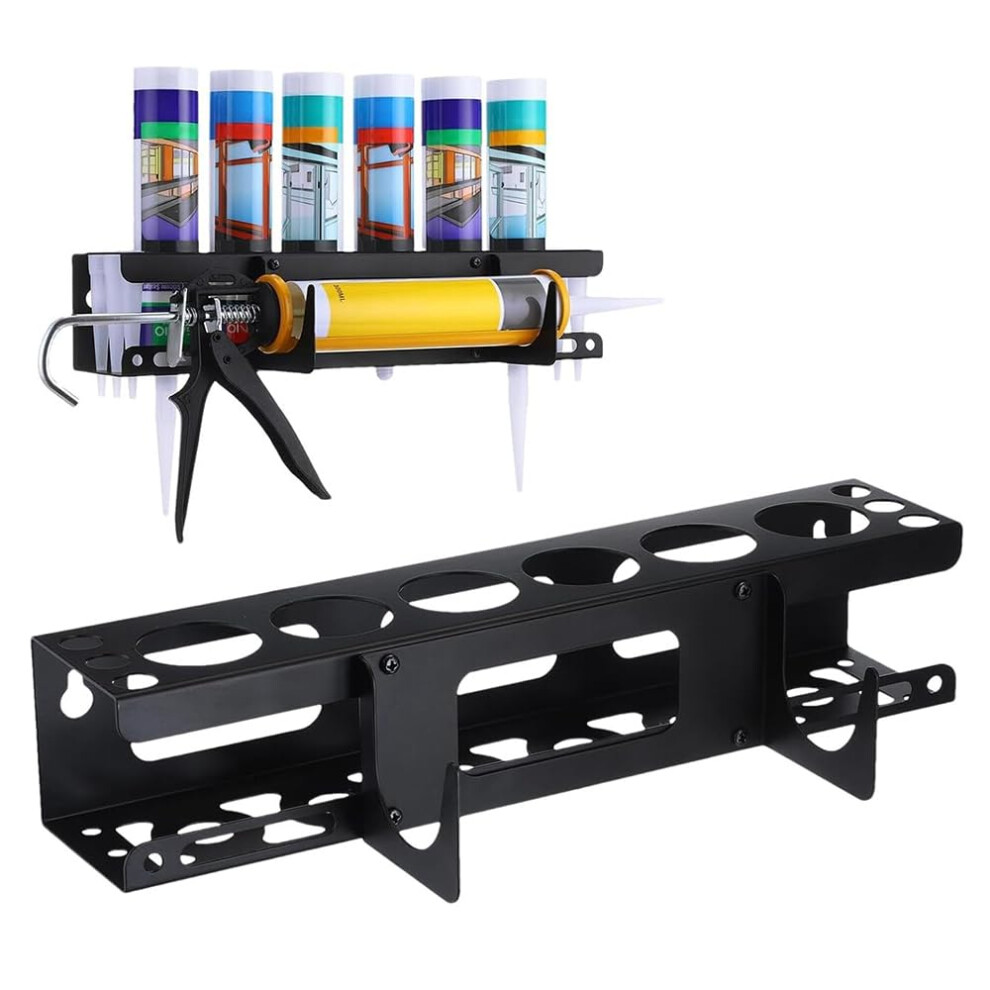 Silicone Tube Storage Holder For Caulking Tubes, Wall Mounted Rack, Holds 6 Tubes, Silicone Nozzle Organizer, Black, Garage And Workshop 9393856869190