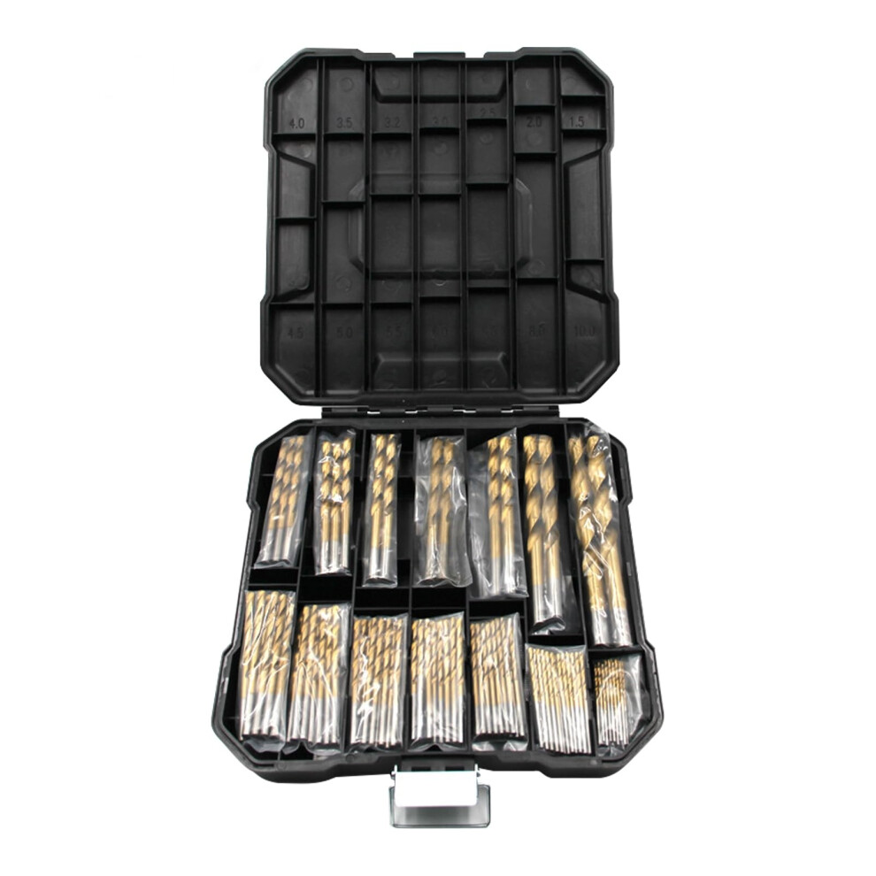 Drill Bit Set 99Pcs, 135 Degree Tip, Titanium Coated Hss, Wood/Metal/Plastic, Hard Storage Case, 1/16-3/8 In 9393856869343