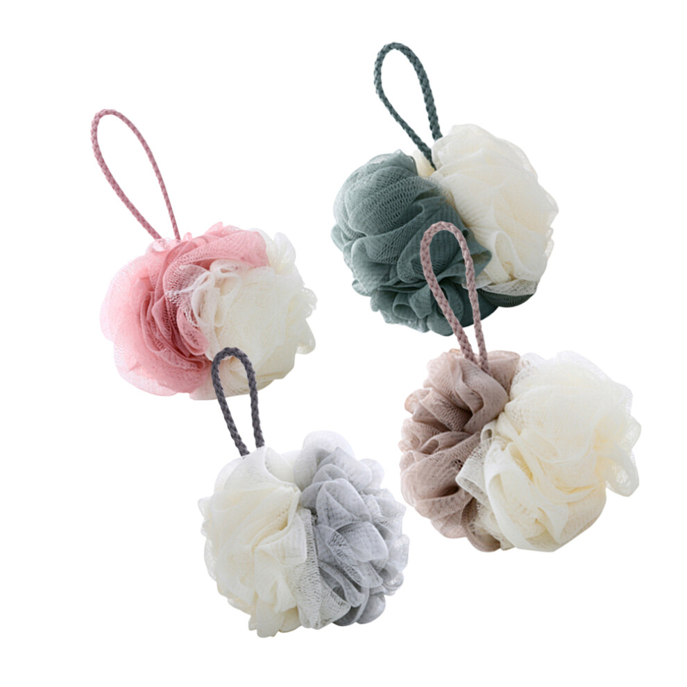 Villcase 4 Pcs Shower Ball Bath Sponge Mesh Pouf Bubble Net Scrub Brushes L