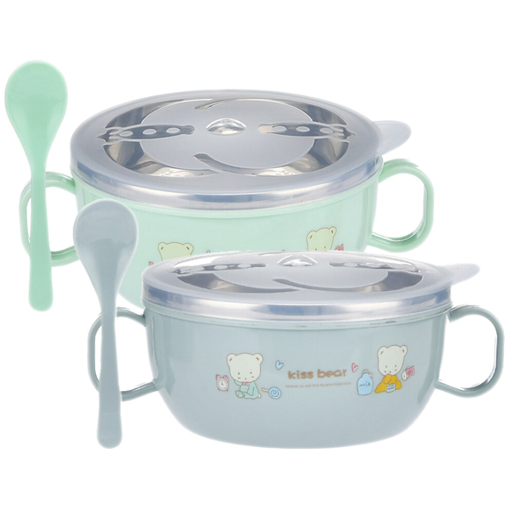 2 Pcs Stainless Steel Thermal Insulation Rice Bowls For Kids Inoomp