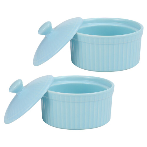 2 Pcs Roaster Pan With Lid Souffle Baking Bowl Pudding Bowls Lids