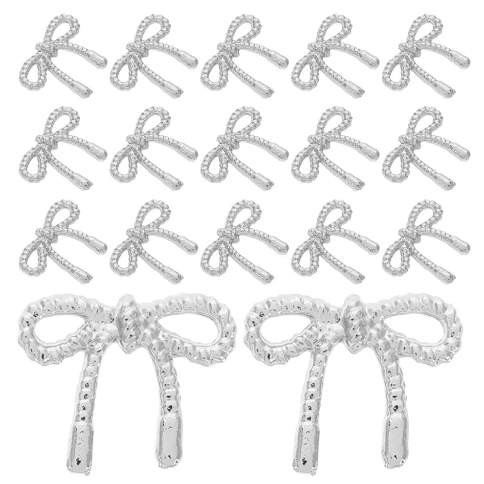Vaguelly Silver 30 Pcs Butterfly Nail Art Accessories Bowknot Decorations Charms