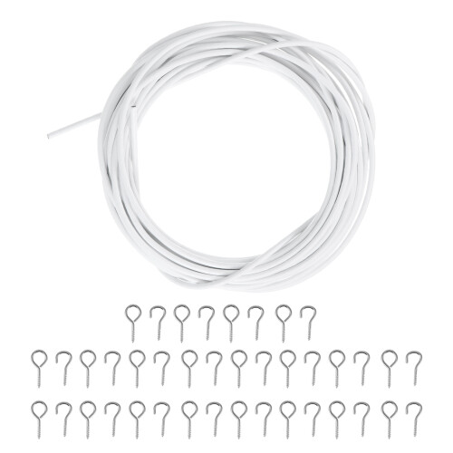 White Curtain Hooks & Rods With 10m String & 20pc Hooks 2