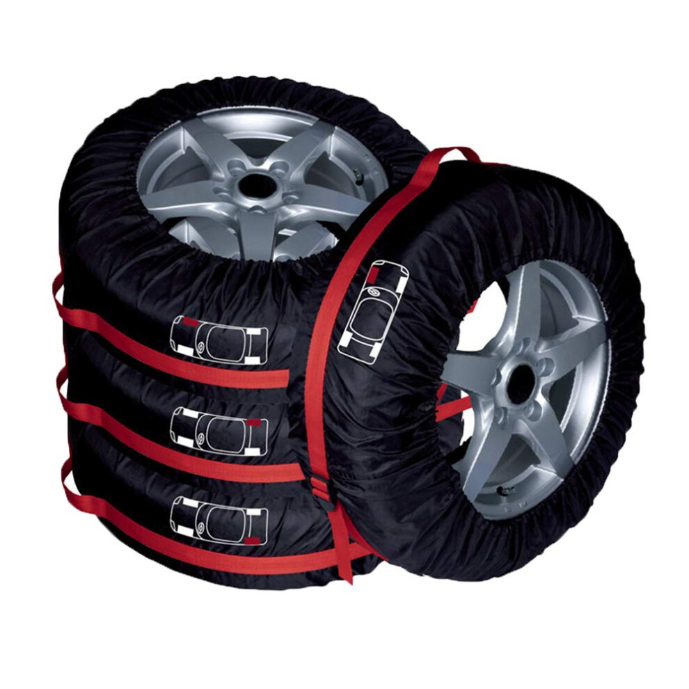 Spare Tire Covers 210D Polyester 4-Piece Set With Handle Storage Tote Bags Fits 16-18 Inch Tyres Black/Red-image-OPC-PKN9SHZ-NEW