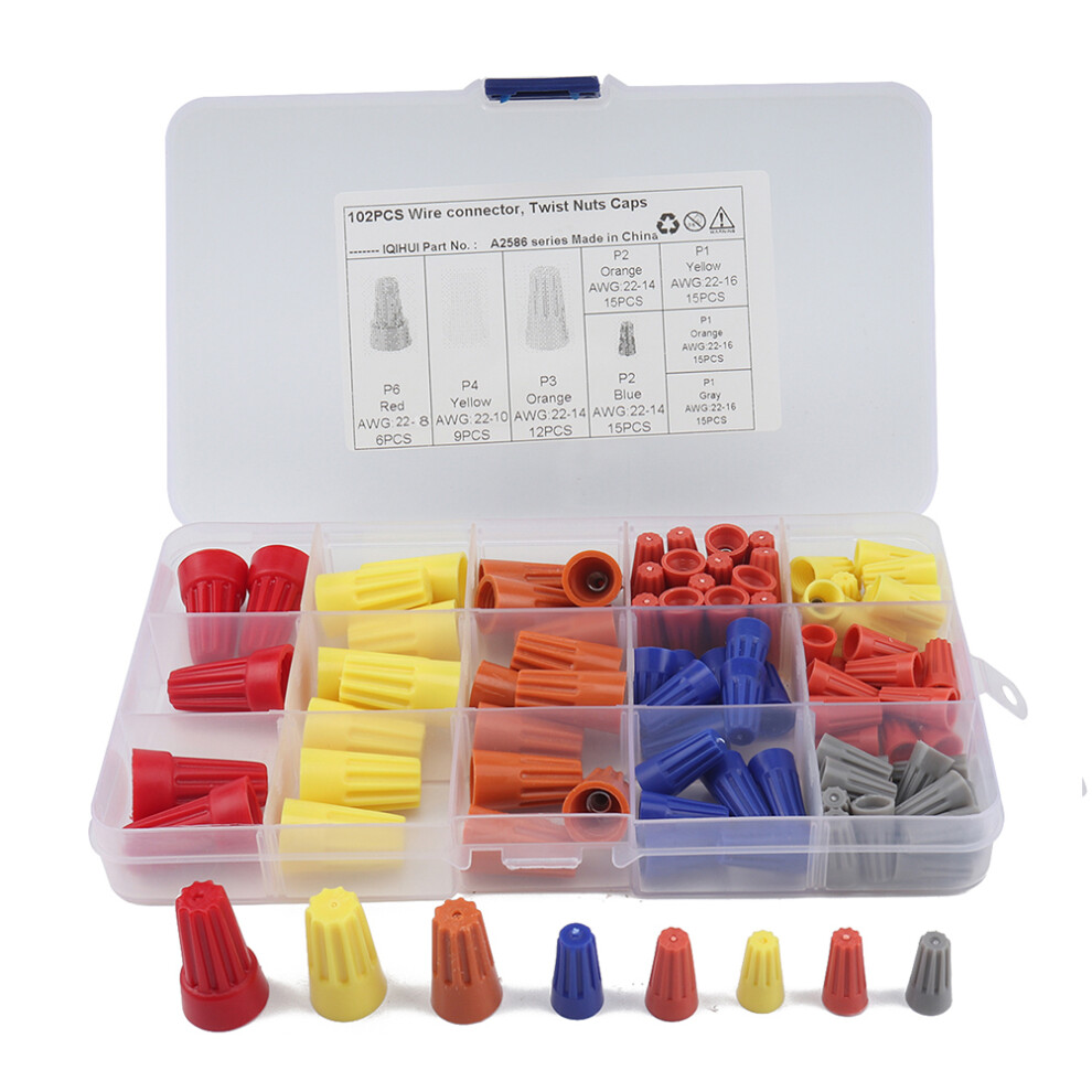 102Pcs Electrical Wire Connectors With Spring Insert Nuts Set 3243850789115