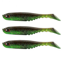 3pcs Fishing T Tail Baits Artificial Fishing Lures Lifelike Soft Paddle Tail Bait 105mm 9.2gGreen Brown