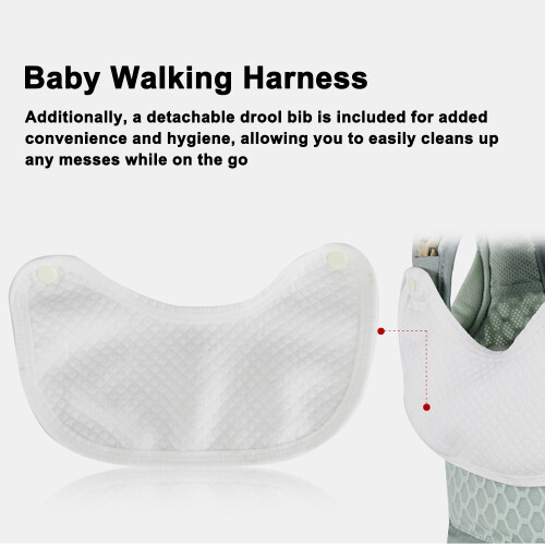 Adjustable Breathable Baby Walking Harness with Detachable Support and Bib 1