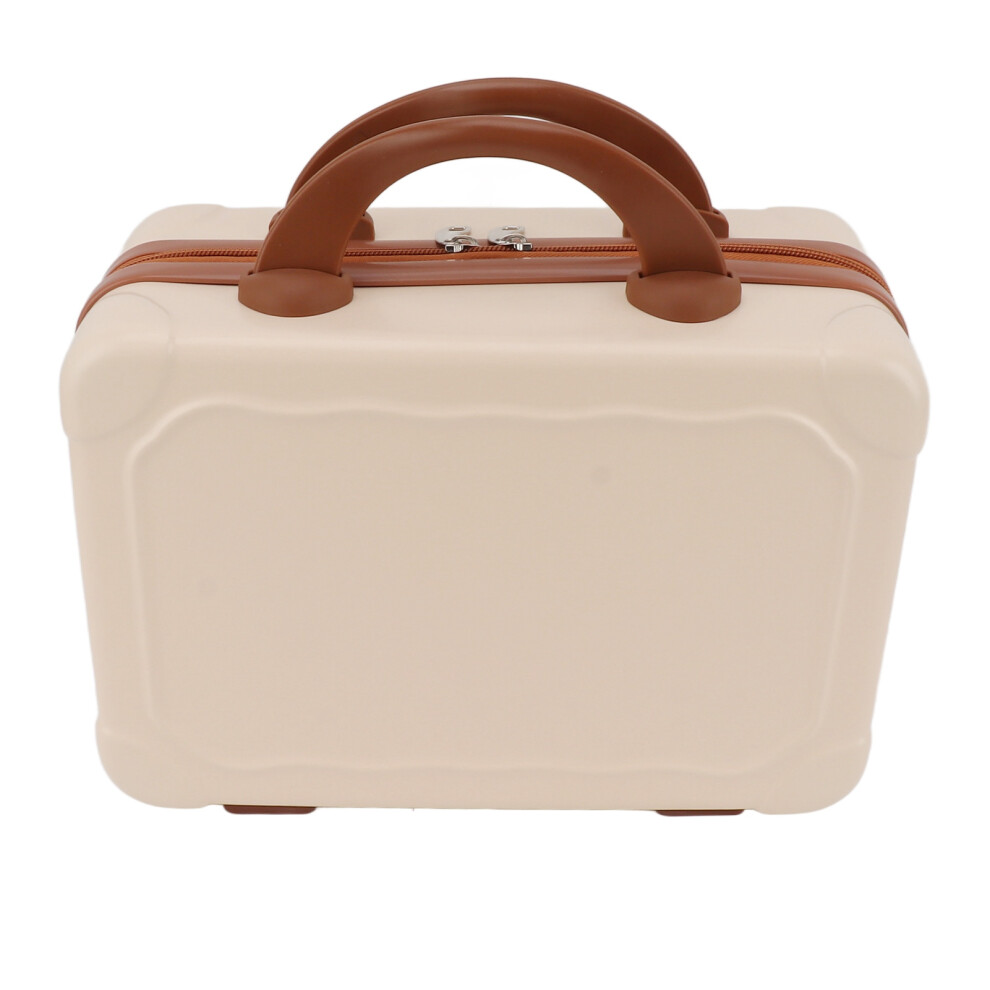Beige 14In Vintage Cosmetic Box Suitcase Â Large Capacity Portable Makeup Bag