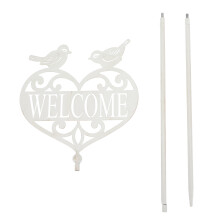 1Pc White Iron Welcome Sign Stake Creative Garden Outdoor Decor