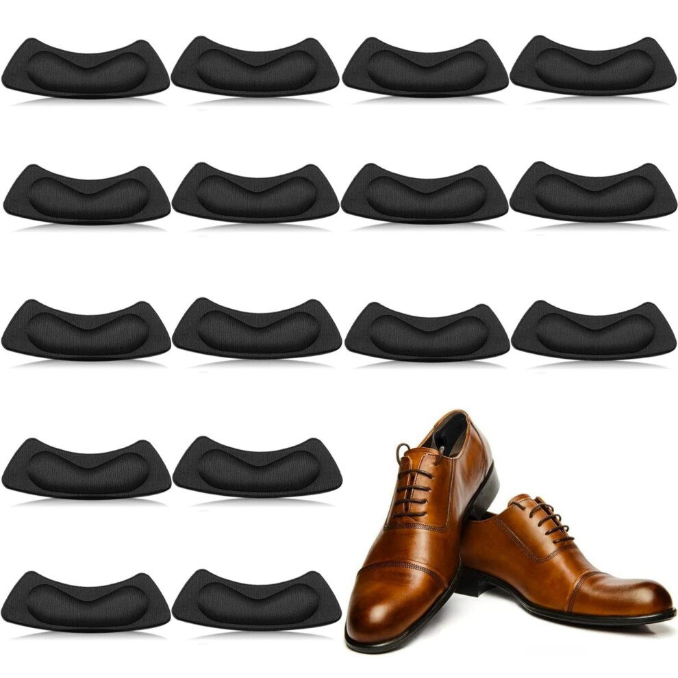 Heel Cushion Inserts 16-Piece Set Reusable Adhesive Heel Grips Pads For Boots And Loose Shoes Too Big Black