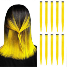 22 inch Colored Hair Extensions, Multi-colors Party Highlights Clip in Synthetic Hair Extensions (10 PCS Yellow)