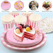 Pink Party Cutlery Set Disposable Paper Plates Paper Cups Napkins Party Supplies Cutlery Baby