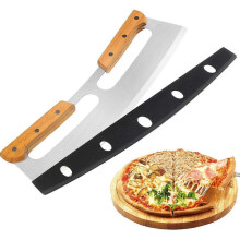 Pizza Cutter Rocker with Wooden Handles & Protective Cover Sharp Stainless Steel Pizza Slicer Wheel (14)