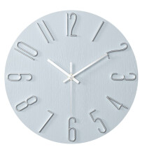 12 Inch Round Non-ticking Wall Clock 3D Large Numbers Modern Quartz Silent Frameless Ultra-Thin Wood Grain Silver