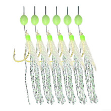 Fishing Rigs 6Pcs Noctilucine Mackerel Feathers Biomimetic Velvet For Bass And Cod, Built-In Pin And Eight Char Ring 8#
