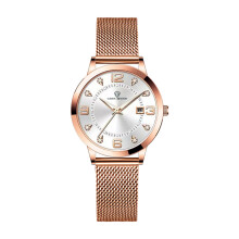 (The mesh belt is white) Luminous ladies' waterproof Korean version fashionable women's watch with net buckle double date vacuum steel mesh strap