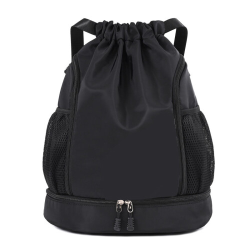 Waterproof Oxford Drawstring Gym Backpack with Pockets, Black 1