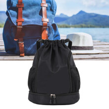 Waterproof Oxford Drawstring Gym Backpack with Pockets, Black