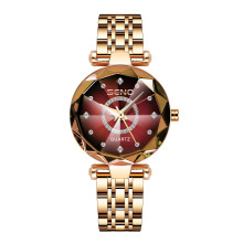 (Rose gold cherries with red faces) This Ocean Heart quartz watch with diamond and steel bracelet is a women's waterproof watch