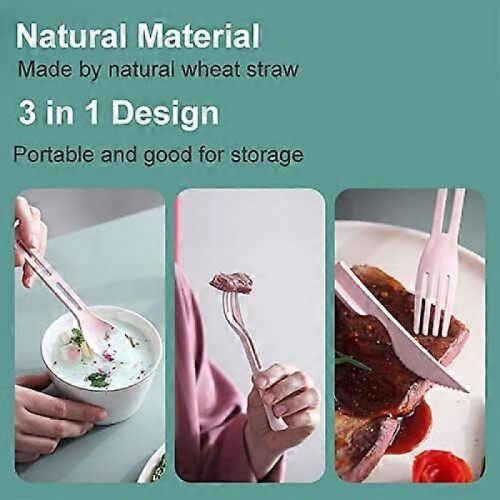Wheat Straw Cutlery, 4 Sets Portable Cutlery Set, Spoon Fork Chopsticks Tableware Set Travel Flatware Set 1