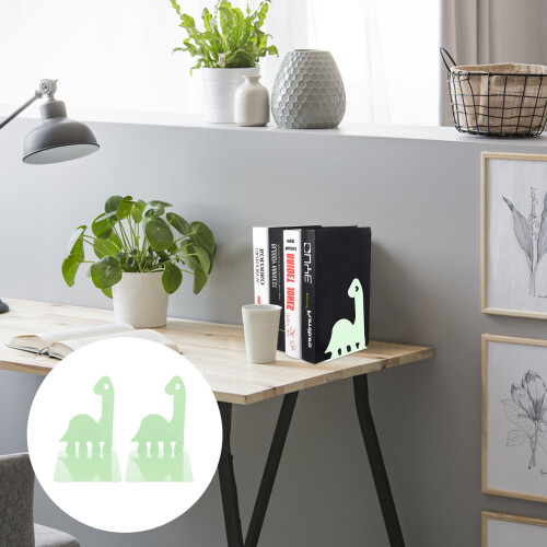 1Paio Porta Libri Dinosauro Metallo Verde Per 2