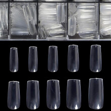 Clear Full Cover Nails - Fake Nails Square Shaped Acrylic Nails 500pcs False Nail Tips with Case for Nail Salons and DIY Nail Art, 10 Sizes.Note:No gl