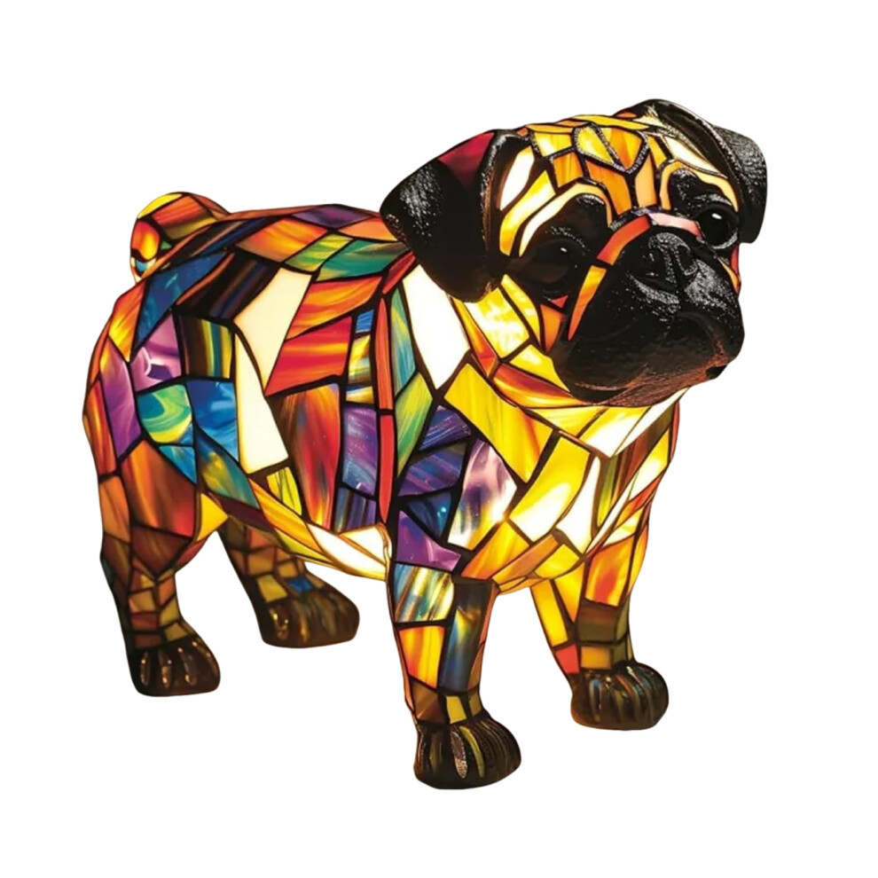 (pug) Dog Lamp Stained Glass Cute Pet LED Table Lamps Fun Gift For Dog Lover