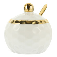 ceramic condiment jar set with lid and spoon for storage