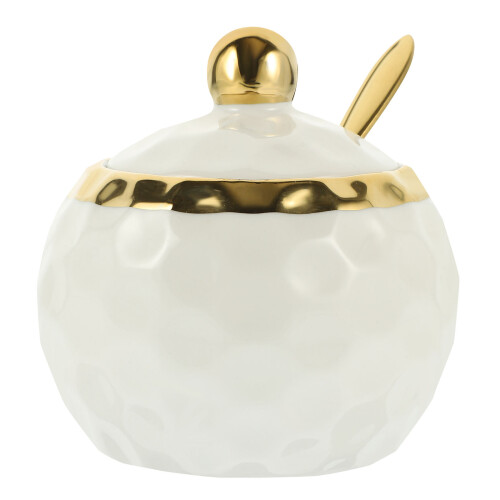 ceramic condiment jar set with lid and spoon for storage
