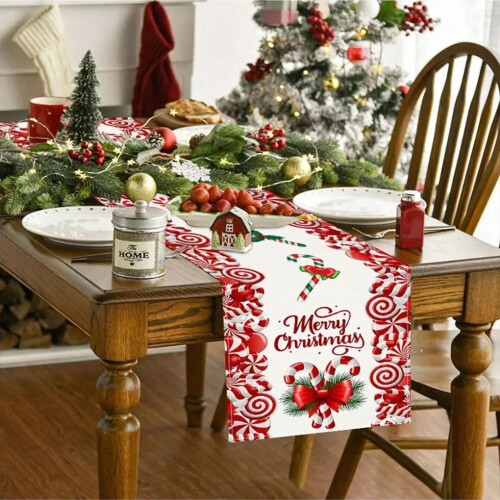 Beautiful Candy Cane Table Runner For Festive Table Setting Fireplace 1