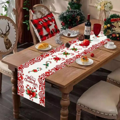Beautiful Candy Cane Table Runner For Festive Table Setting Fireplace 2