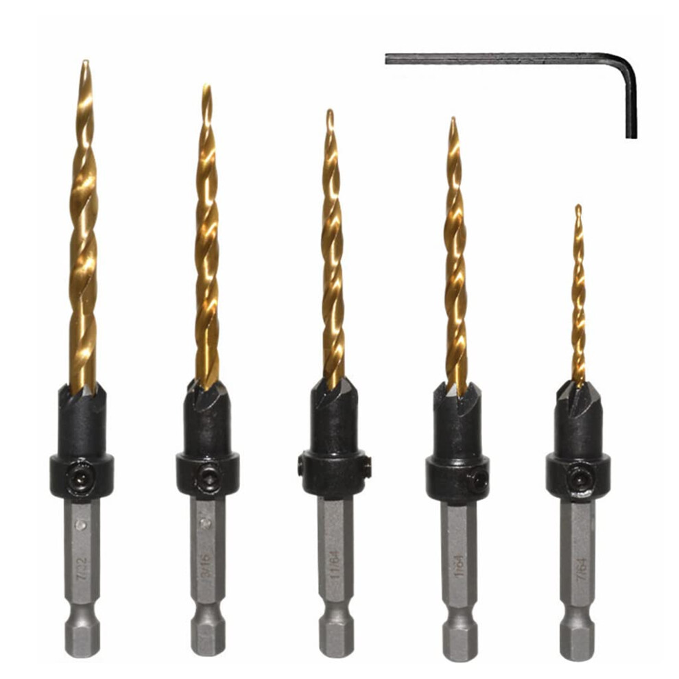 Countersink Drill Bit Set 5-Piece For Wood And Metal, Sizes 7/64, 9/64, 11/64, 3/16, 7/32 Inches-image-OPC-PKNMDQ7-NEW