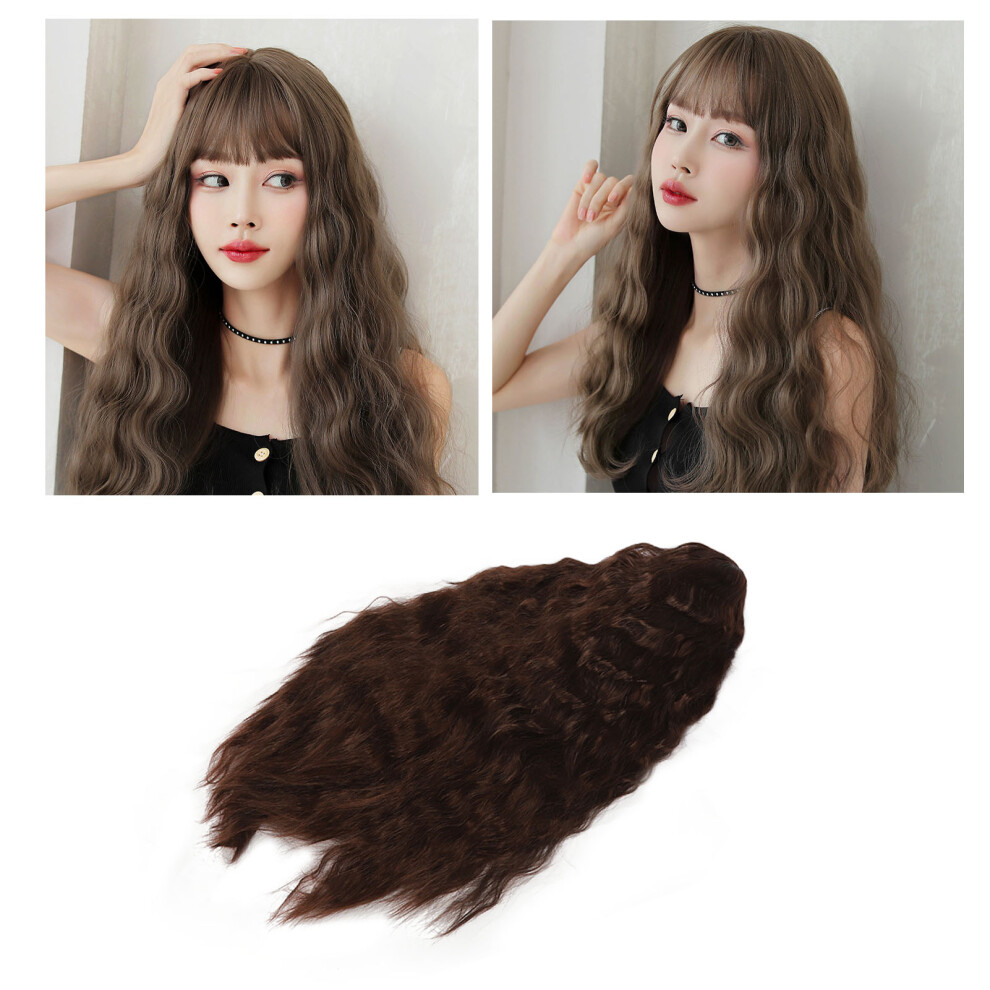 Women Long Brown Wavy Wig Heat Resistant Synthetic Hair for Cosplay Daily