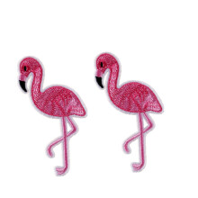 Flamingo Embroidered Patch Rosy For Clothes Decoration 2pcs