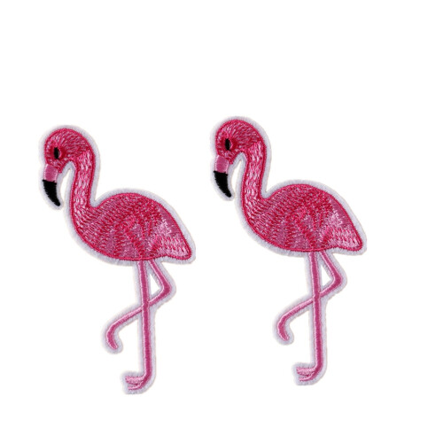 Flamingo Embroidered Patch Rosy For Clothes Decoration 2pcs