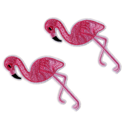 Flamingo Embroidered Patch Rosy For Clothes Decoration 2pcs 1