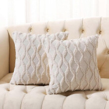 Pack of 2 Faux Wool Throw Pillow Covers 18x18 Inches Decorative Farmhouse Velvet Boho Cushion Pillowcase, Beige