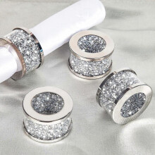 Napkin Rings Silver Set of 4, Bling Cloth Holder Full of Crushed Diamond for Dinner Party,  Table Settings Decor