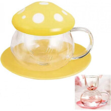 Cute Tea Cup Mushroom Mug Glass Tea Cups with Tea Infuser Strainer Filter Clear Teapot with Ceramic 290ML(orange)