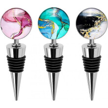 3 Pack Decorative Wine Stoppers, Wine Bottle Stopper with Beautiful Art GlassBeverage Bottle Stoppers for Gifts, Bar