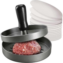 Burger Press & 100 Wax Paper Non-Stick Meat Patty Hamburger Maker for Making Stuffed Pocket Burgers