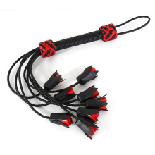 Red and Black Rose Flower Leather Whip, 64.5 cm Length, Rose Flower Pattern, For Couples