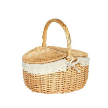 Picnic Basket Portable Wicker Hamper, Woven Bread Basket For Outdoor Camping And Parties
