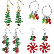 4 Pairs Christmas Pendant Earrings Set Christmas Bells Bulb Hoop Earrings Christmas Tree Earrings