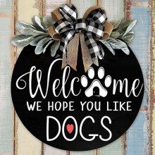 Front door decorated welcome sign porch, front door garland wooden hangtag with claws