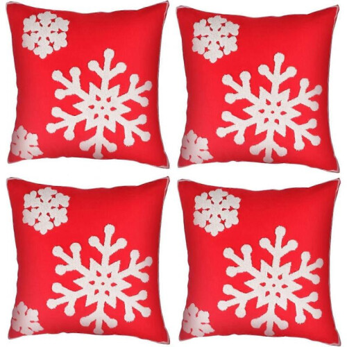 4-Pack Christmas Pillowcase Embroidered Snowflake Pillowcase Canvas Cotton Decorative Pillowcase