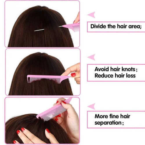 12-Pack Braid Parting, Rat Tail Tail Tail Teaser Comb with Stainless Steel Tail (Pink+Black) 2