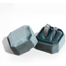 Velvet Ring Box, Octagonal Gorgeous Vintage Double Jewelry Ring Gift Box with Removable Lid for Proposal Wedding