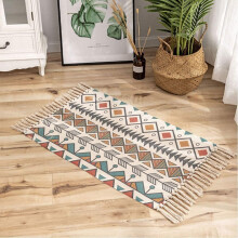 Area Rug Small Colorful Geometric Moroccan Tassel 60x90cm Machine Washable Flatweave Runner For Living Room